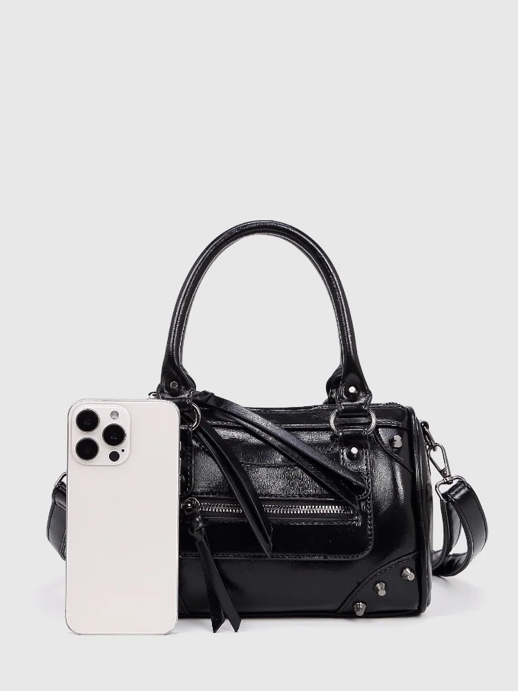 2025 модные женские сумки на плечо из искусственной кожи с заклепками и кисточками, дизайн с регулируемым ремешком, повседневный ‌   Стильная сумка для работы, свиданий, офиса