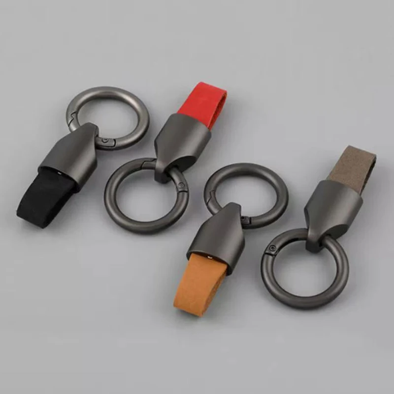 Frosted Cowhide Leather Keychains For Women Men Waist Belt Buckle Carabiner Car Pendant Key Chains Keyring Bag Charm Gifts