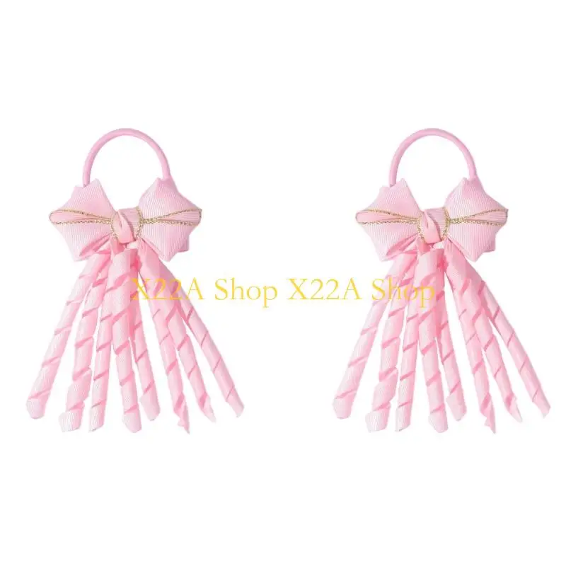 Unique 2 Pieces Ribbon Hair Ties for Cheer Dance Elastic Band Polyester Fabric Perfect for Stage Shows Sports and Daily Wear