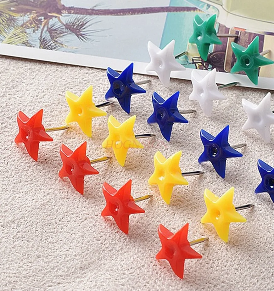 100pcs Colorful five pointed star push pin, creative I-shaped nail, leave a message, soft wooden board, felt board, press nail