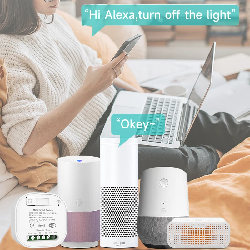 Tuya Smart Switches RF433 WiFi Wireless Remote Controller Timer No Battery Wall Panels Light Switch With Alexa Voice Control