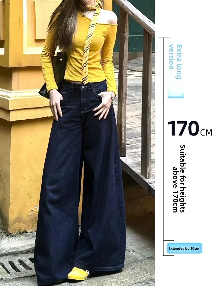 

Extended American Sle Wide Leg Jeans Women's Spring Autumn High Waist Loose Fitting Concealing Straight Floor Length Pants