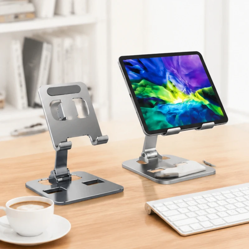 

Double Shaft Folding Phone Holder All Metal Aluminum Alloy 360 Degree Rotation Stable Anti Fall Desktop Bracket