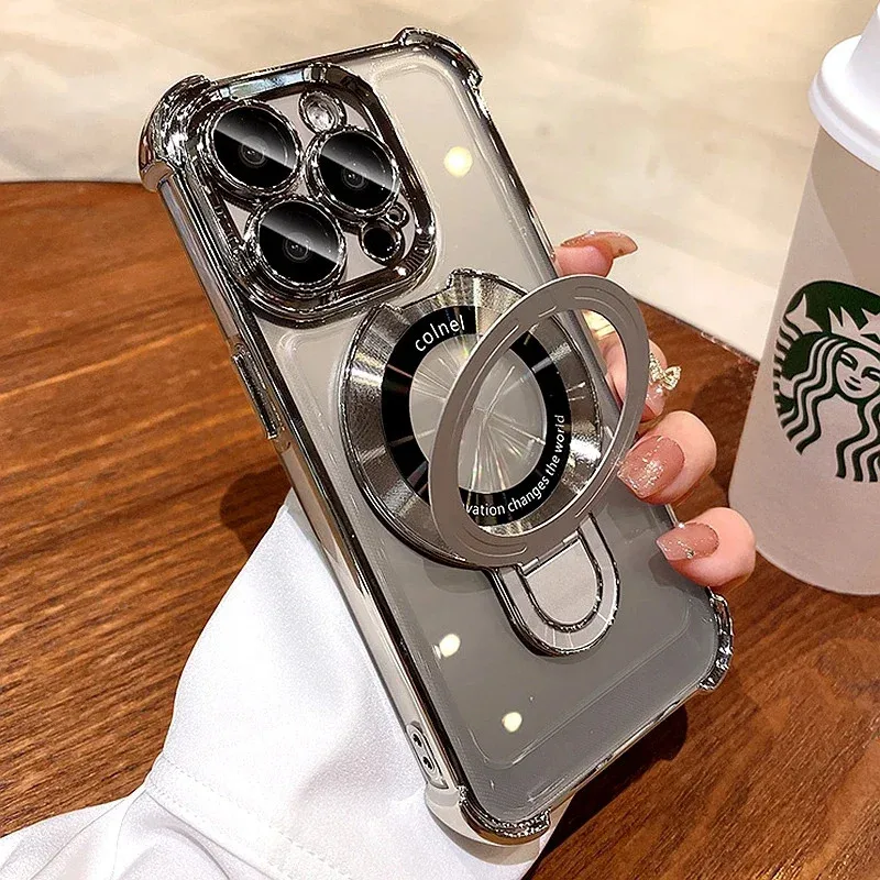 

Luxury Wireless Charging Magnetic Phone Case For iPhone 11 12 13 14 15 16 Pro Max Plus Ring Bracket Cases Cover