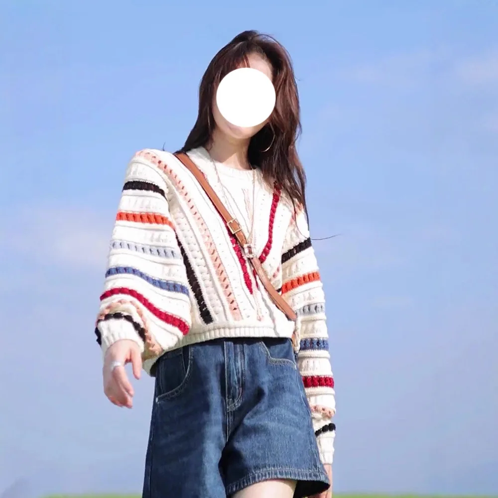 

Autumn Winter Trendy Candy Color Knitwear Polo Collar Long Sleeve Casual Outerwear Ladies' Lazy Style Knitted Sweater Loose Fit