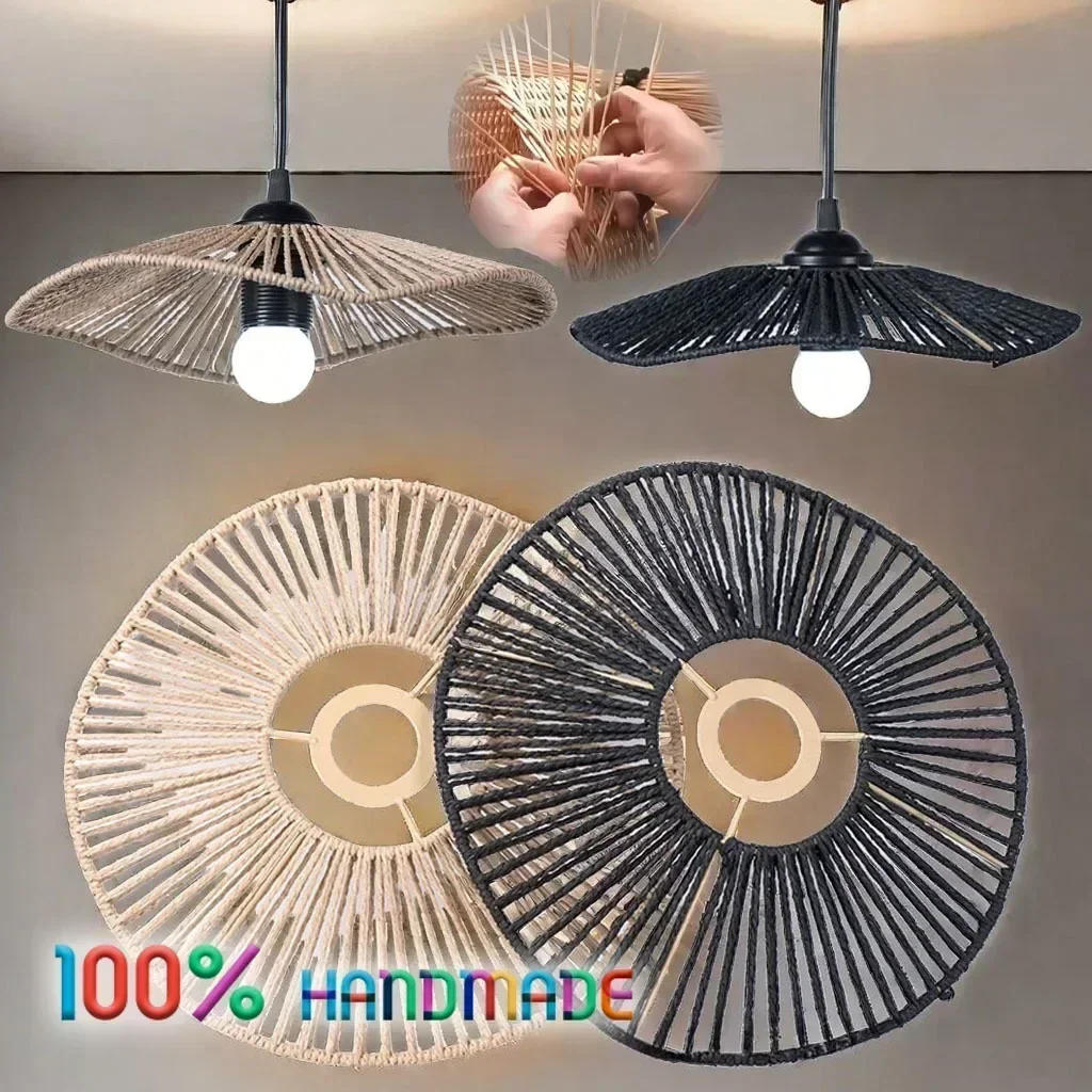 

Paper Rope Lampshade New Chinese Style Imitation Rattan Lighting Creative Retro Rustic Woven Pendant DIY Lamp Cover Chandelier