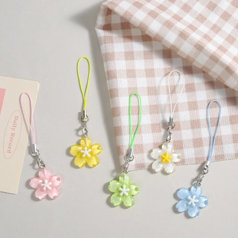 New Colorful Cherry Blossom Keychain Resin INS Mobile Phone Lanyard Hanging Ornament Gift