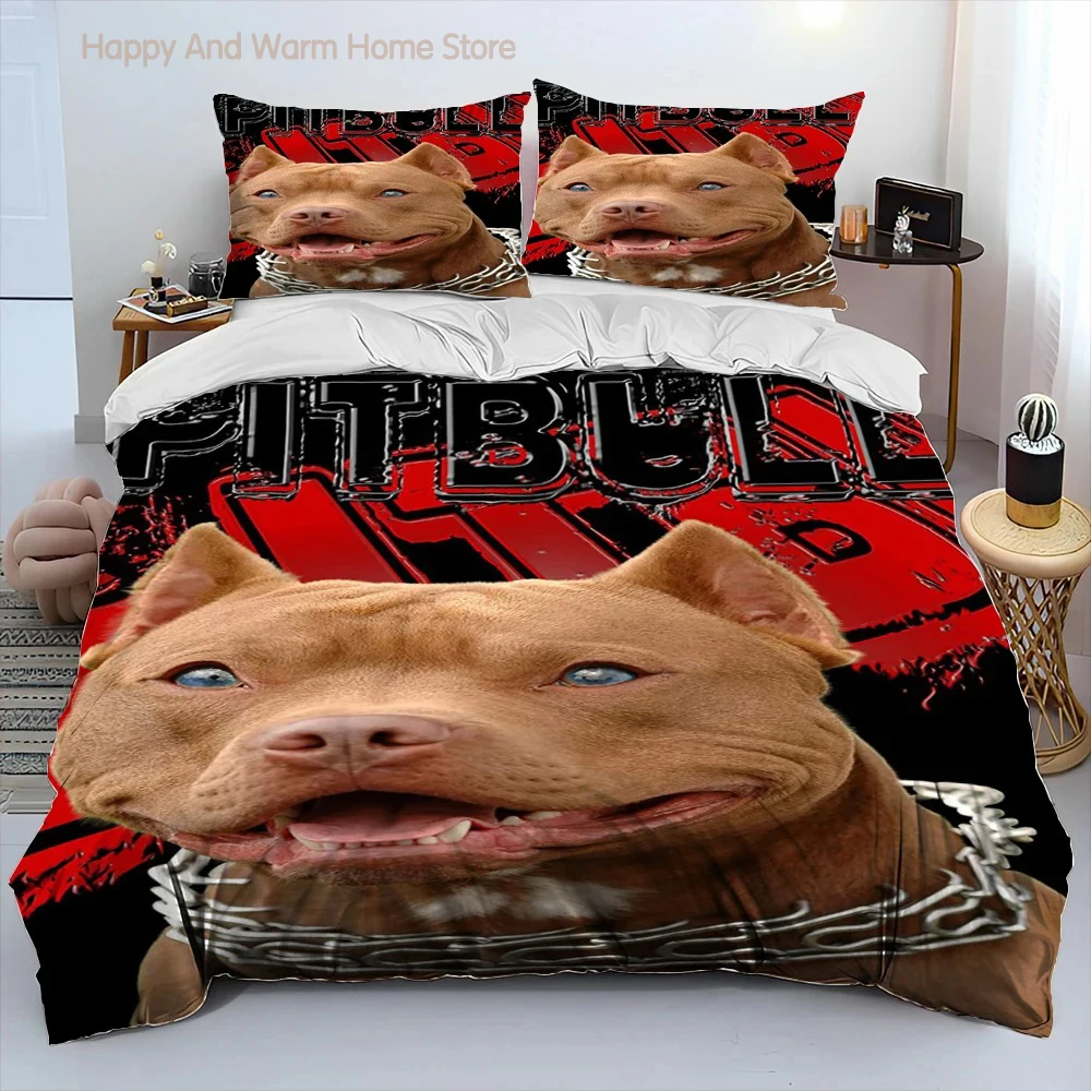 Cartoon Pitbull Dog Comforter Bedding Set,Duvet Cover Bed Set Quilt Cover Pillowcase,King Queen Size Bedding Set for Adult Boys