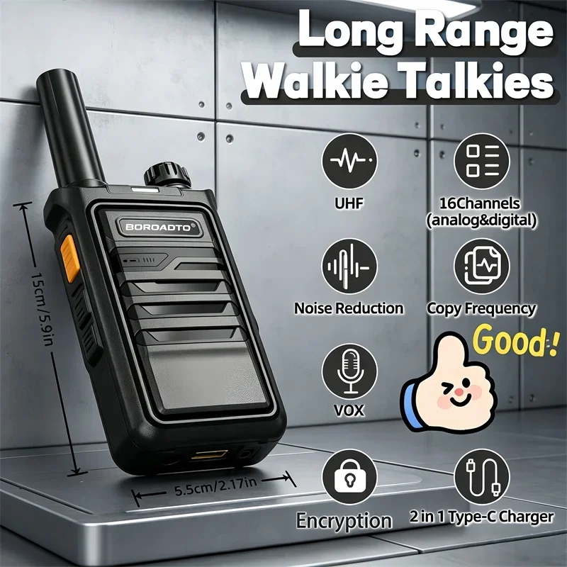 Mini Professional Portable Handheld Walkie Talkie PMR 446 Long-Range Two-Way Radio for Clear Communication