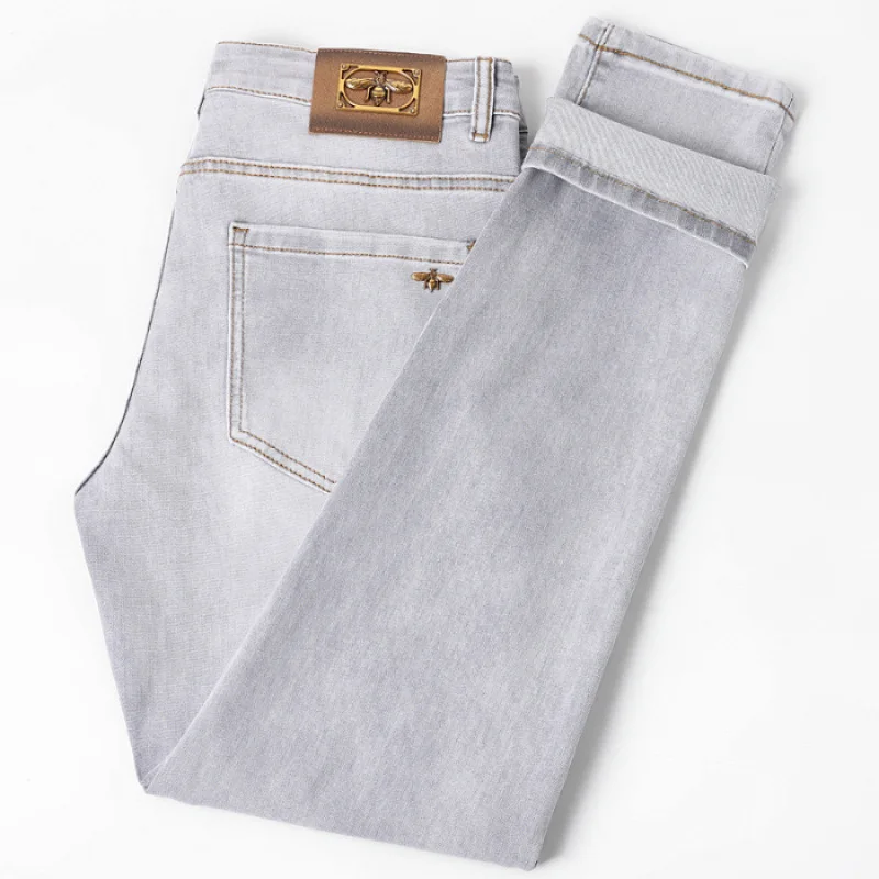 

Весна/Лето 202, новые светло-серые облегающие маленькие брюки для мужчин, эластичные повседневные брюки, универсальные мужские джинсы