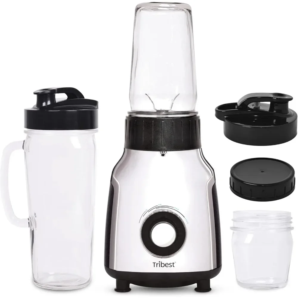 Portable Blender for Shakes and Smoothies with Glass Blender Cups, Dishwasher Safe，250 watts，Chrome