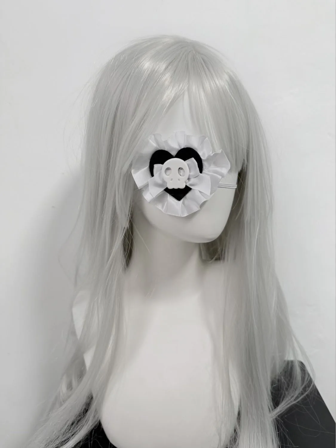 Landmine Medical Heart Shape Black White Skull Bow Eye Patch for Girls Cosplay Steampunk Subculture Cos Eye Mask