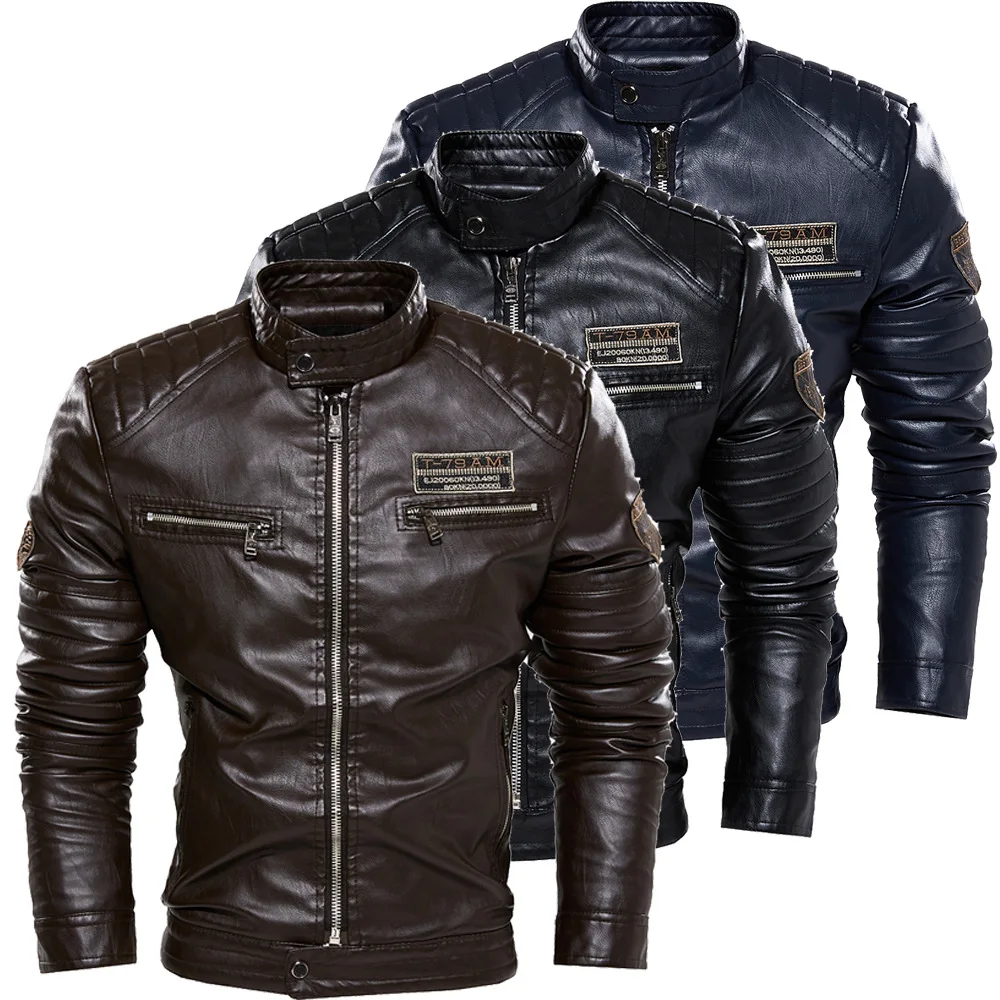 

Male's Motorcycle Leather Jacket Autumn/Winter Fleece Men's Clothing Casual Biker Jackets Vintage Faux Leather Motorbike Coat