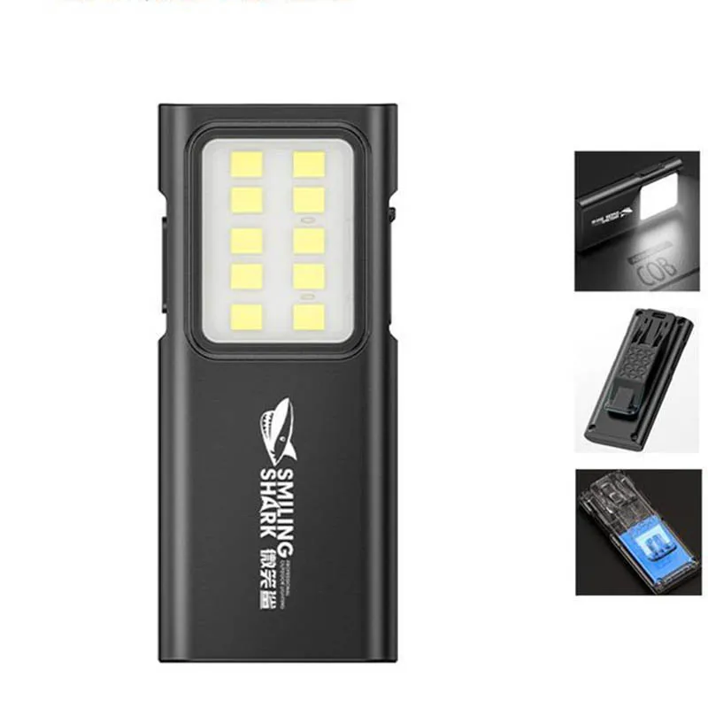 Xiaomi Smiling Shark TIP065 Mini Rechargeable Worklight COB Floodlight Pocket Flashlight with Clip Design Outdoor Running Hiking