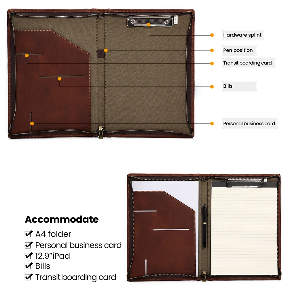 JOYIR Genuine Leather A4 File Organizer Folder for Documents Portfolio Bag Card Holder Office Business Portfolio for 12.9\