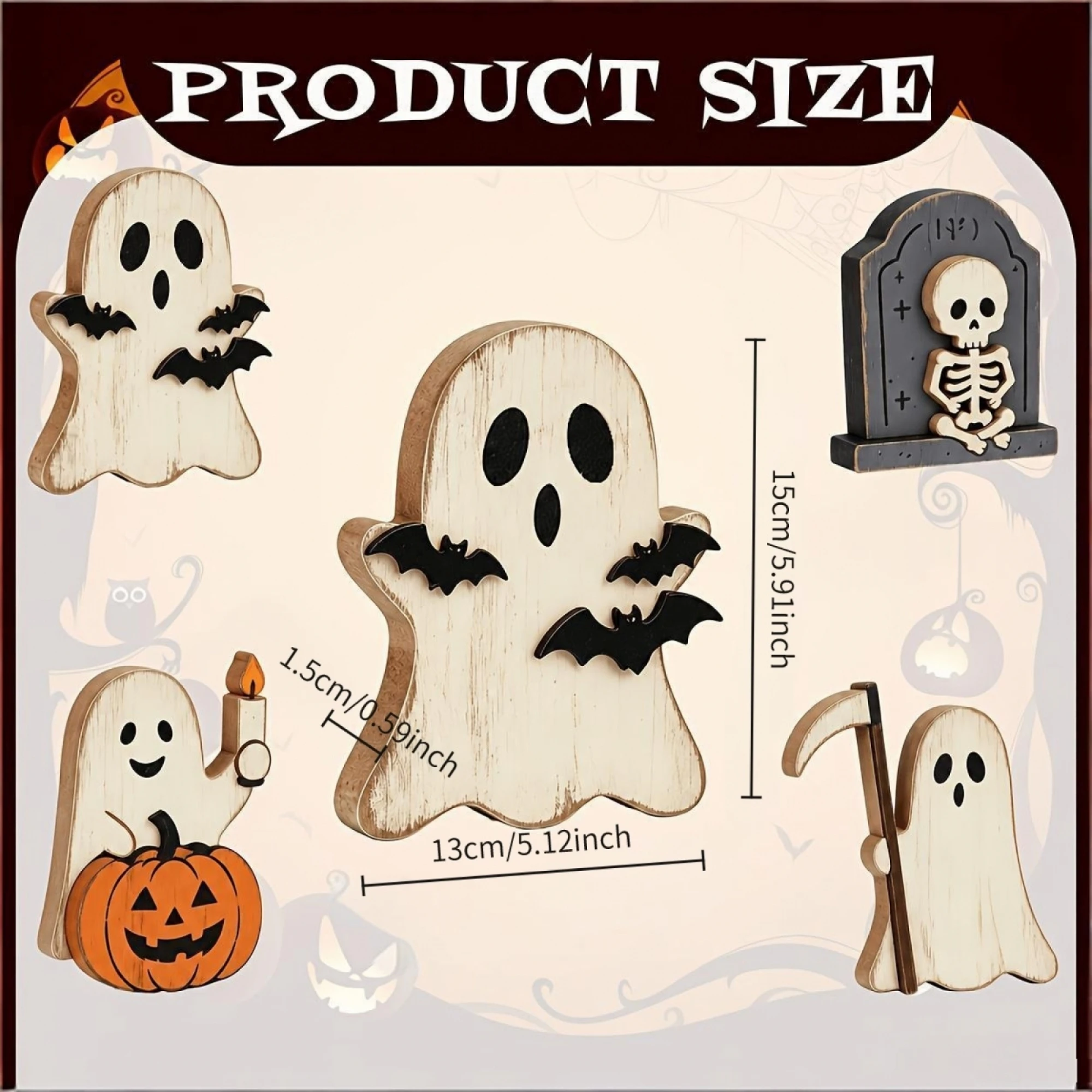 Halloween Tiered Tray Decor 4 Pack Spooky Wooden Mini Ghost Skull Figurines