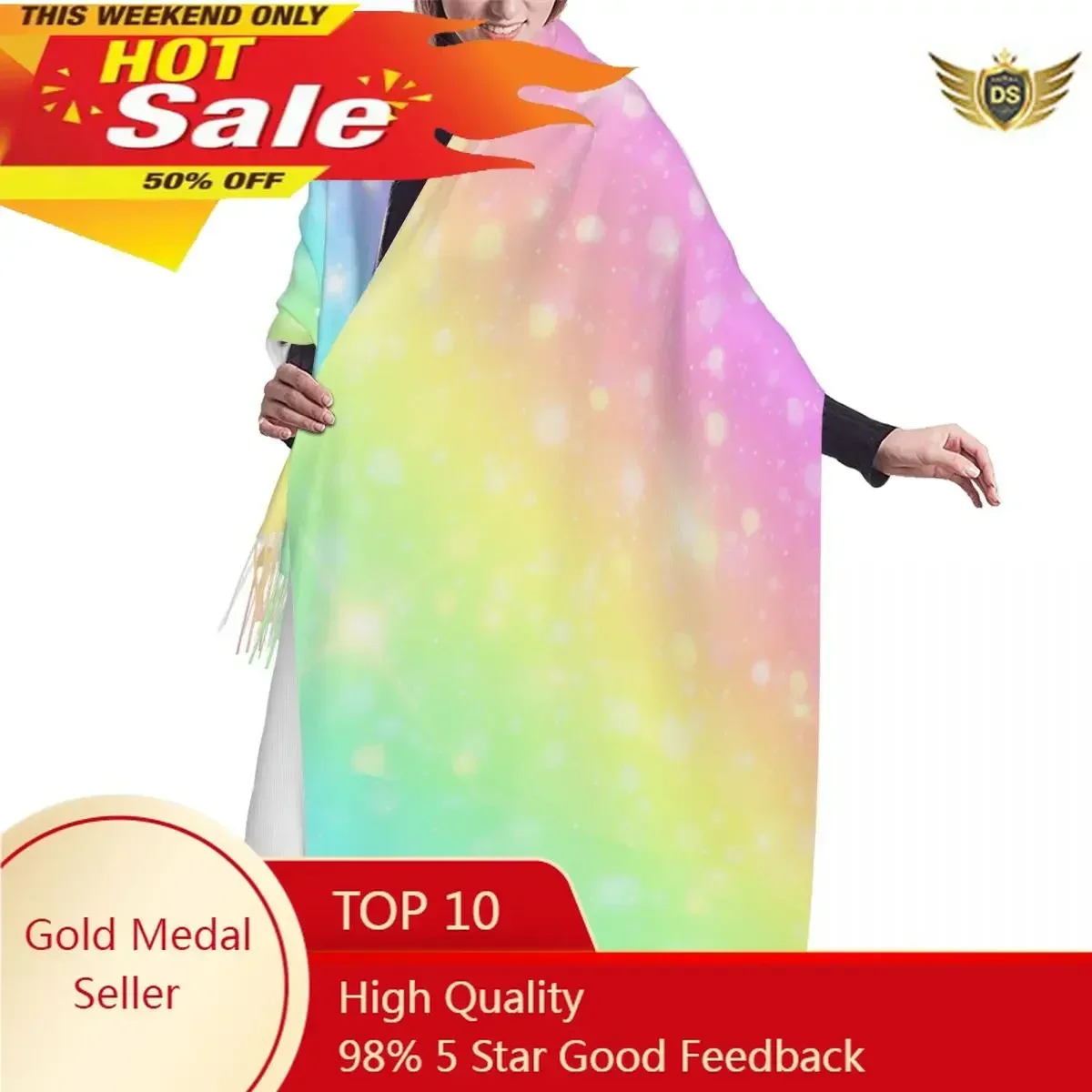 

Tassel Scarf Large Pashmina Winter Warm Shawl Wrap Bufanda Female Galaxy Fantasy Pastel Color Sky With Rainbow Cashmere Scarves