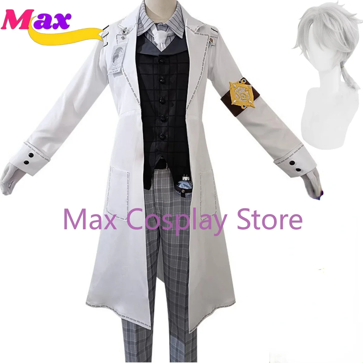 

Max Anime Game Identity Ⅴ Aesop Carl Cosplay Costume Embalmer Fifth Anniversary Limit Wig White Cost Uniform Man Woman Suit