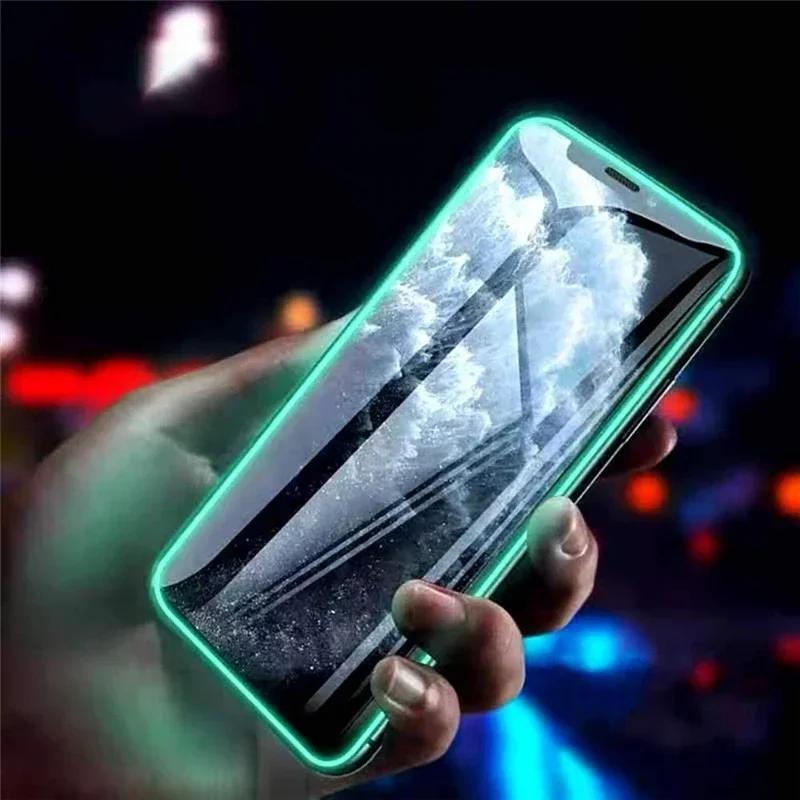3 PIEZAS Protector de pantalla luminoso de luz nocturna para teléfono usado para iPhone 12 11 13 14 15 16 17 Pro Max Plus Mini Case Película de cristal templado 5