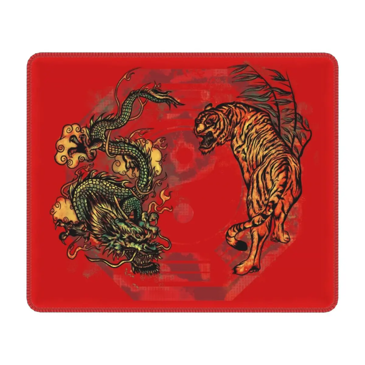 Dragon Tiger Crest Gamer Mouse Pad Anti-Slip Rubber Lockedge Mousepad  Yin Yang Martial Arts Office Laptop Computer PC Desk Mat