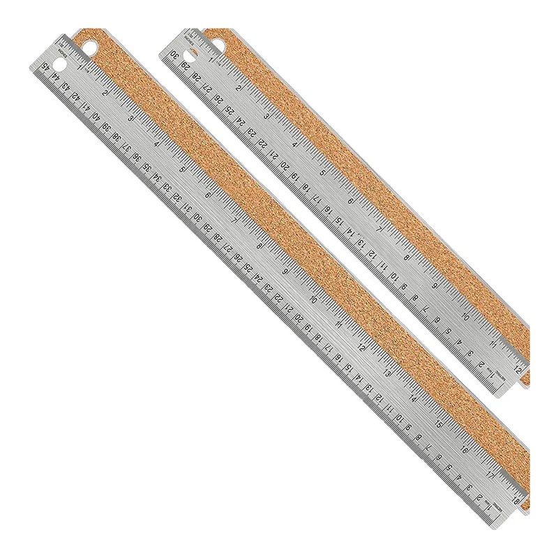 Metal Ruler with Cork Backing:(12+18 Inch) Stainless Steel Ruler Non-Slip Rulers with Inch and Centimeters -B12B