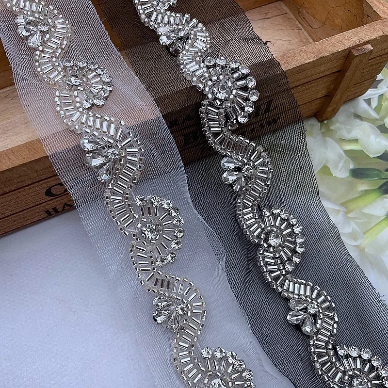 

10Yards 2cm Wide Rhinestones Crystal Peacock Beaded Lace Trim Costume Wedding Dress Belt Brial Sash Jewelry Design