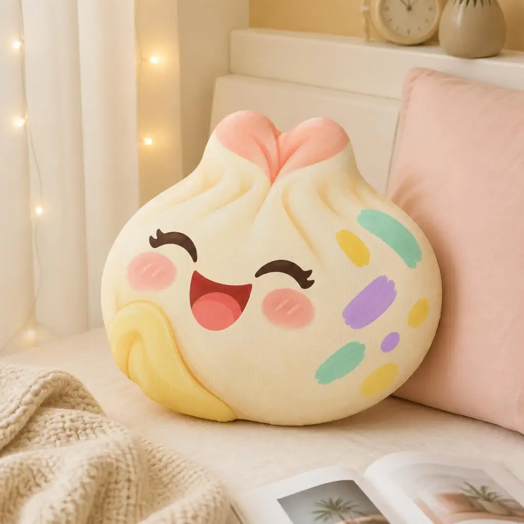 Cute Birthday Dumpling Throw Pillow Smiling Food Cushion Stuffed Shaped Floor Pillow Celebration Party Home Decor Sofa Gift