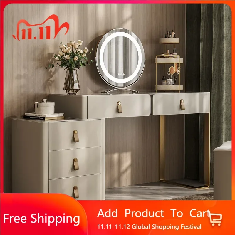 

Modern Luxury Vanity Table Accessories Mirror Makeup Girl Comfortable Lounge Dressing Table Organizer Penteadeira Furniture