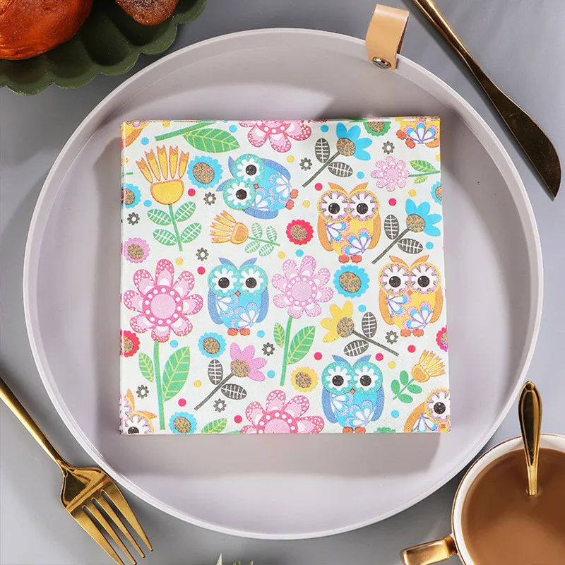 

20Pcs/Pack Colorful Cartoon Owl Printed Disposable Napkins Paper Tissues Tableware Children Birthday Party Decoration