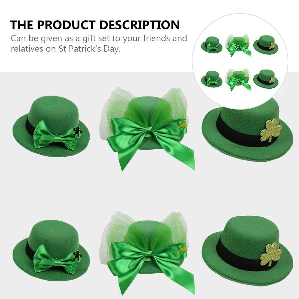 

6Pcs Shamrock Hairpins St Patrick's Leprechaun Hat Hair Clips Party Accessories Festive Headdress Bowknot Hat Hairpin