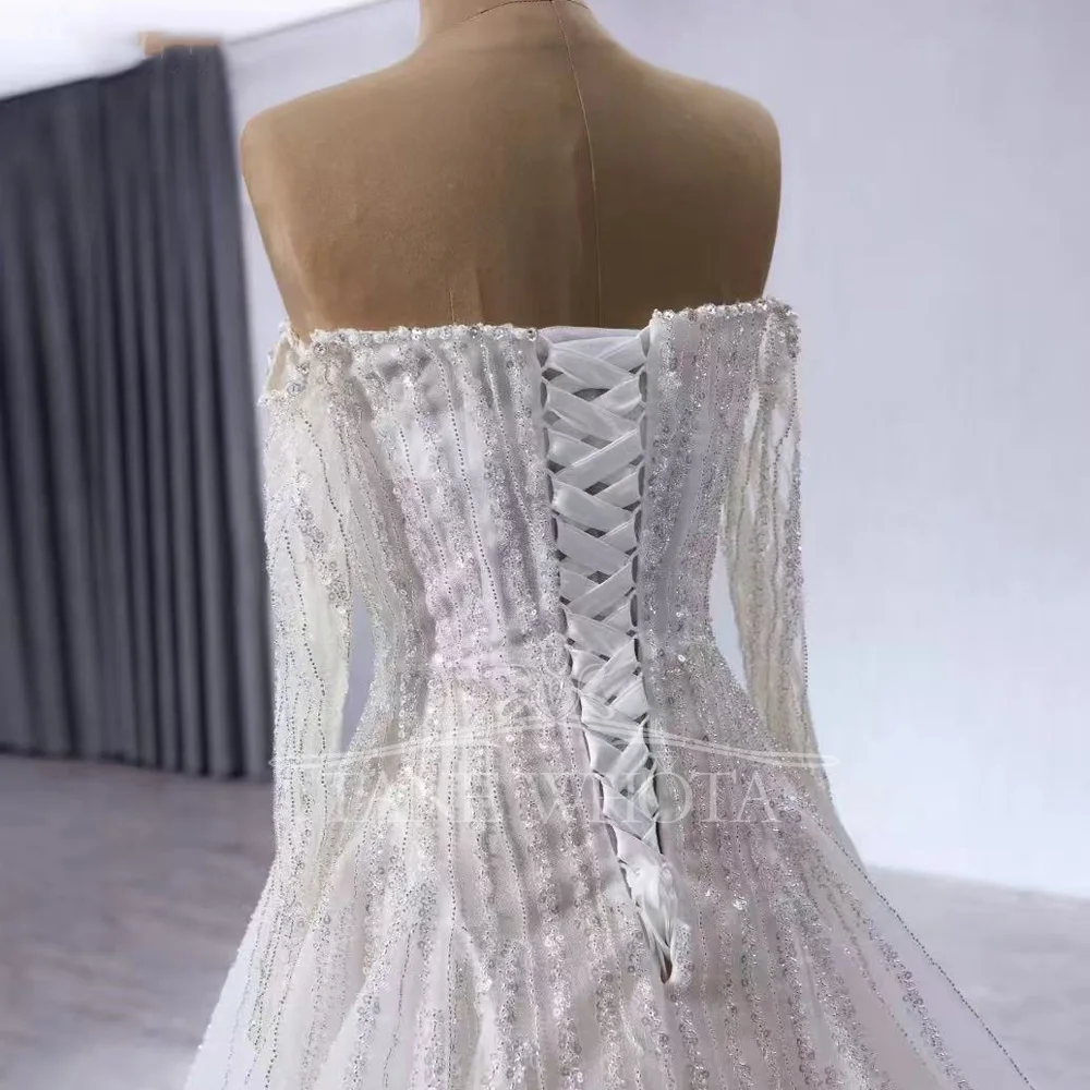 Vestido De Boda Civil 2 In 1 Customizable High Long Sleeve Wedding Dress Lace-Up Back Sequined Beading Sheath Style