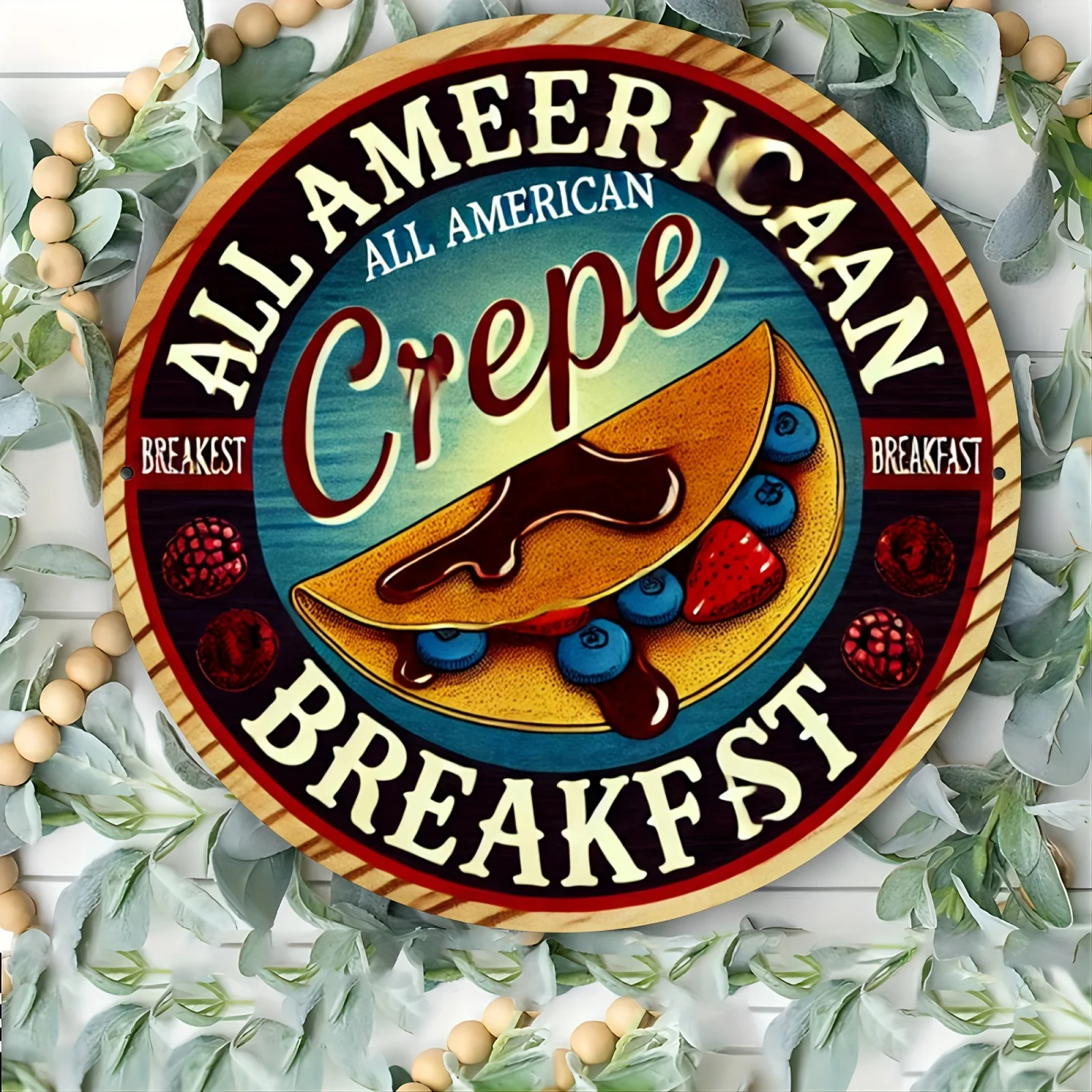 1pc Vintage Blueberry Crepe Metal Aluminum Sign, 8x8 Inches, Retro Painting for Home/Kitchen/Restaurant/Bedroom/Garden/Garage/Ho