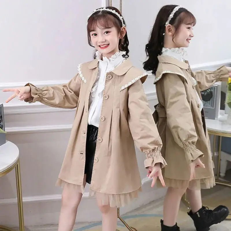 

Новинка 2023 года, детское кружевное милое пальто, ветровка, 110-160 см, плащ для девочек, весна и осень