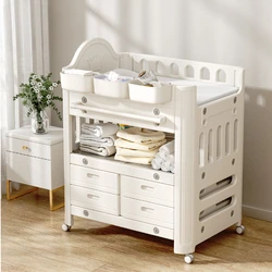 Baby Large Space Nursing Table, Universal Wheel Diaper Table, Multifunctional Crib, Baby Massage Touch Stand Adjustable Height