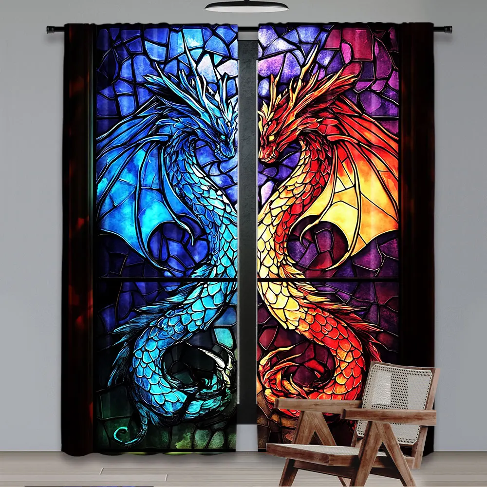 

2Pcs Blue And Gold Vibrant Dragon Curtains Suitable For Living Room Dining Room Kitchen Bedroom Bathroom Study Room Office
