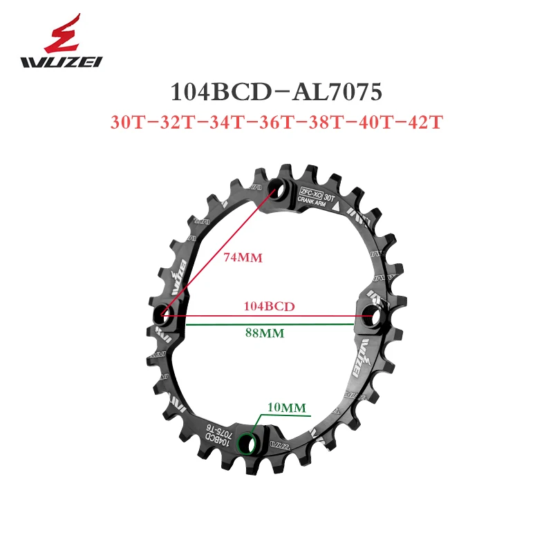 Wuzei Bcd Crown 104 Chainring Oval Direct Mount Single Crown Candle Pe Monoplate Mtb Crank 32 34 36 38 40 42 Teeth Chain Ring