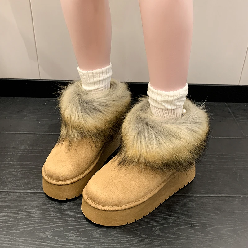 المرأة بسيطة بلون سميكة عدم الانزلاق الثلوج الأحذية الكلاسيكية عادية مهرج سميكة سوليد أحذية بوت قصيرة حجم كبير في الخريف والشتاء #3