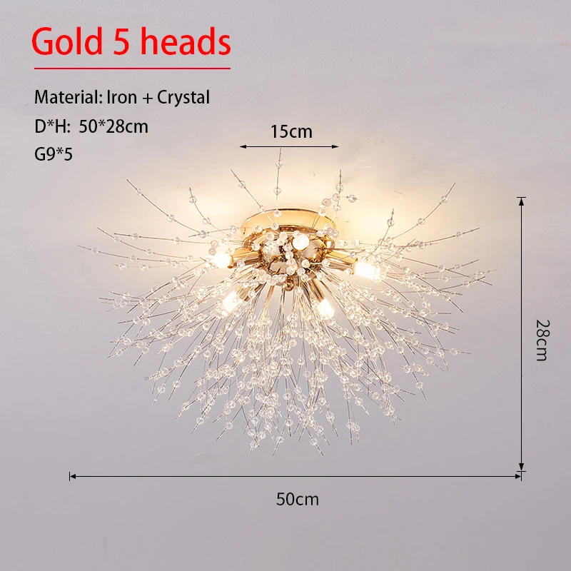 Paardebloem Kristallen Kroonluchter Scandinavische Moderne Woonkamer Eetkamer Slaapkamer Plafondlamp Kamerlicht Vuurbal Decoratief Licht