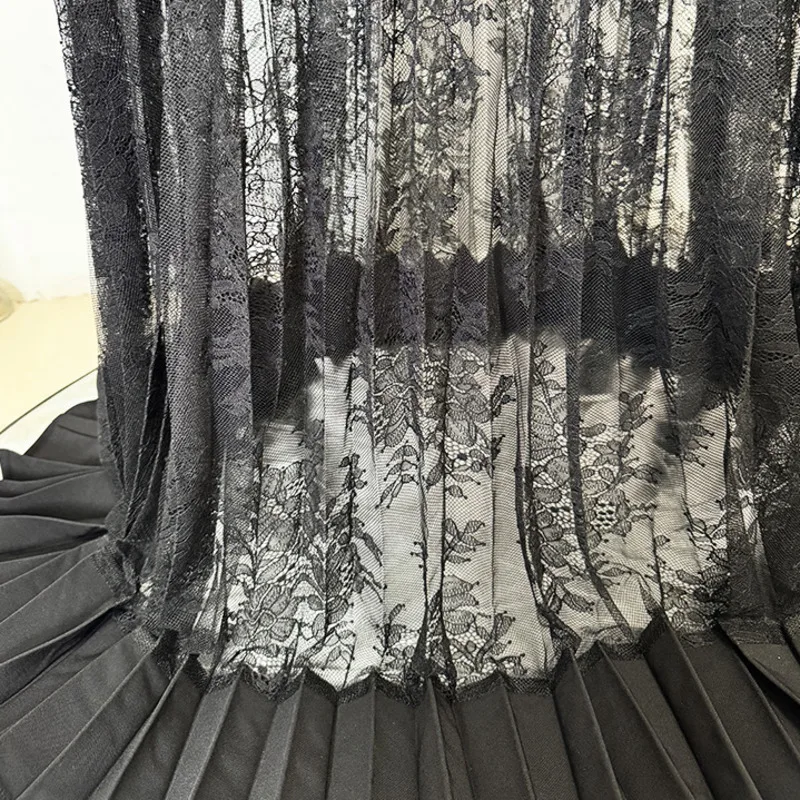 HKSH Spring Summer New Women American European Fashion Lace Mesh Patchwork Elegant Dress Trend Pleated Floor-Length Skirt HK8650