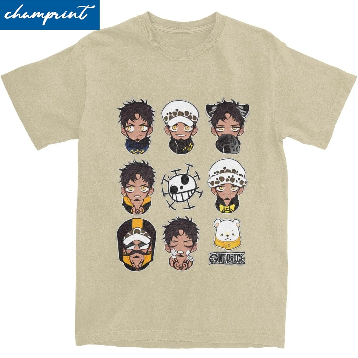 One Piece Cute Trafalgar Law Facial Expression Challenge T Shirt Men Women Pure Cotton Funny T-Shirts O Neck Tee Shirt