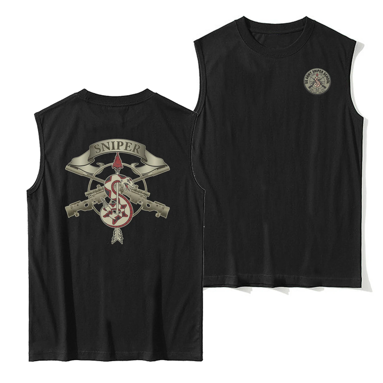 US Army Sniper School Insignia Marksman Vest 100% bawełna O-Neck Summer Casual Tank Top Męska koszulka bez rękawów Military Streetwear