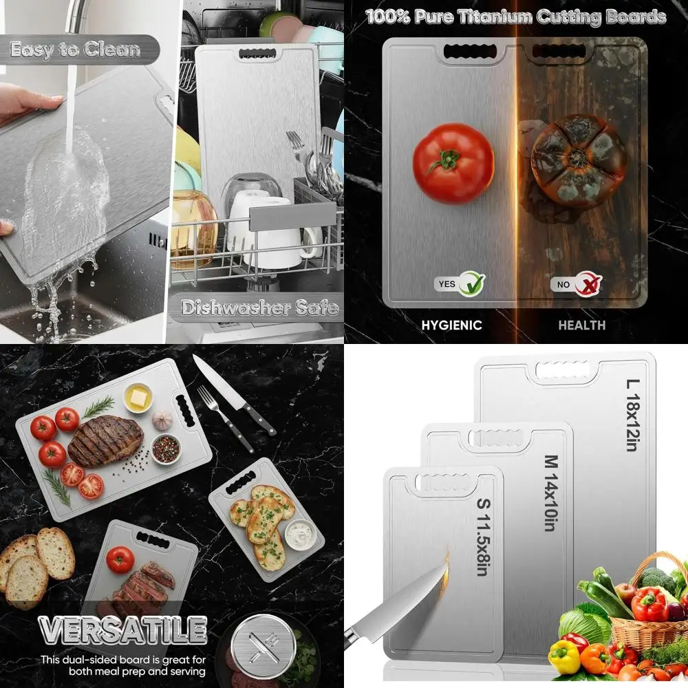 

Двусторонняя кухонная разделочная доска из чистого титана среднего размера 2025 для мяса, овощей и фруктов (14x10 дюймов)
