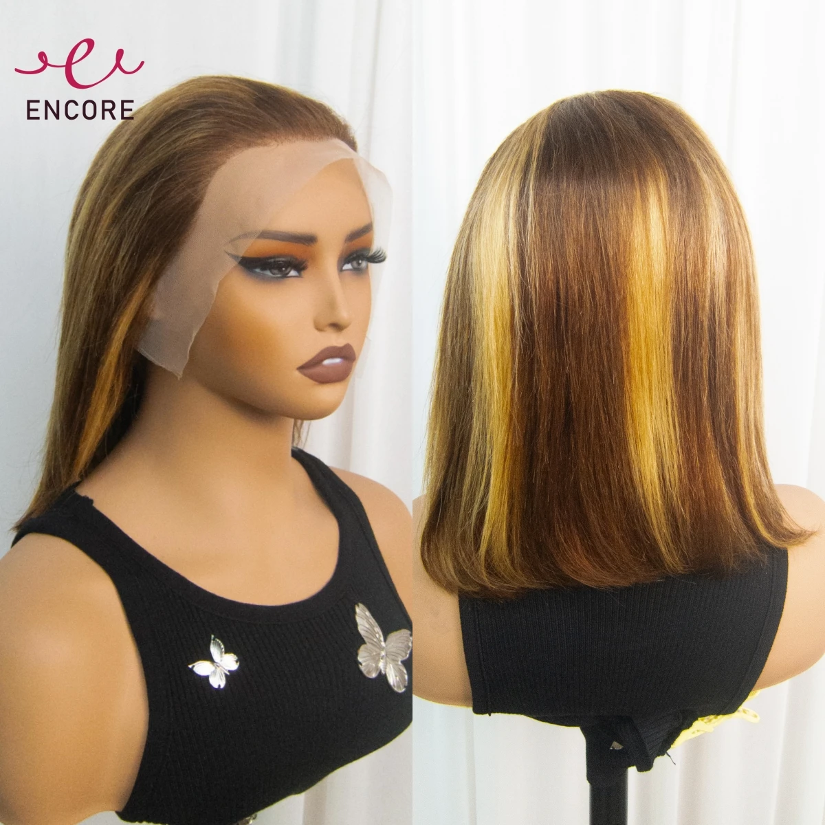 10-16 Polegada 200% Densidade Straight Bob Perucas Destaque Ombre Transparente 13x4 Lace Frontal Perucas Brasileiras Perucas de Cabelo Humano para Mulheres