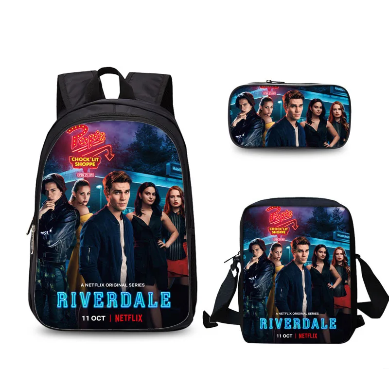 Classic Novelty Novelty Riverdale 3D Print 3pcs/Set pupil School Bags Laptop Daypack Backpack Inclined shoulder bag Pencil Case