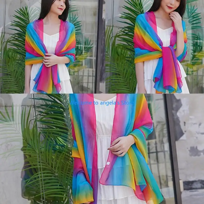 X4YC وشاح طويل للرقص الشرقي 180 × 100 سم شفاف للرقص شال شيفون لتغطية الشاطئ