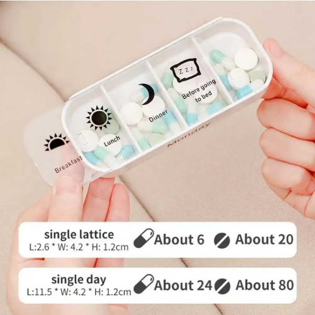 Pill Storage Case Extra Weekly Pill Organizer Portable 7-day Medicine Box Compact Travel Pill Container with for Vitamins