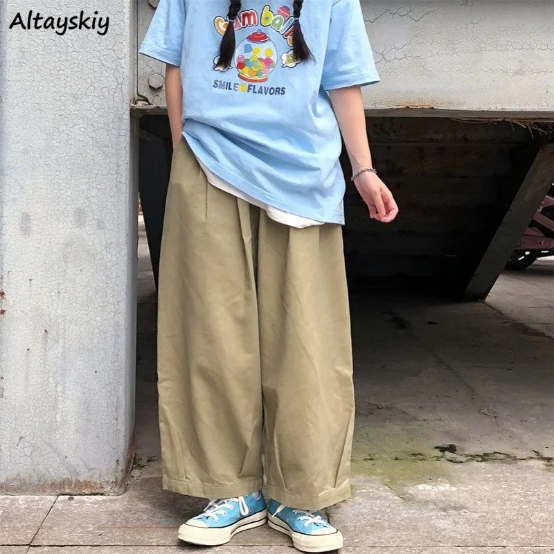 Women Casual Pants Folds Hot Sale Bf Retro Baggy Japanese Style Unisex Loose Streetwear Daily Hipsters All-match Trousers Trendy