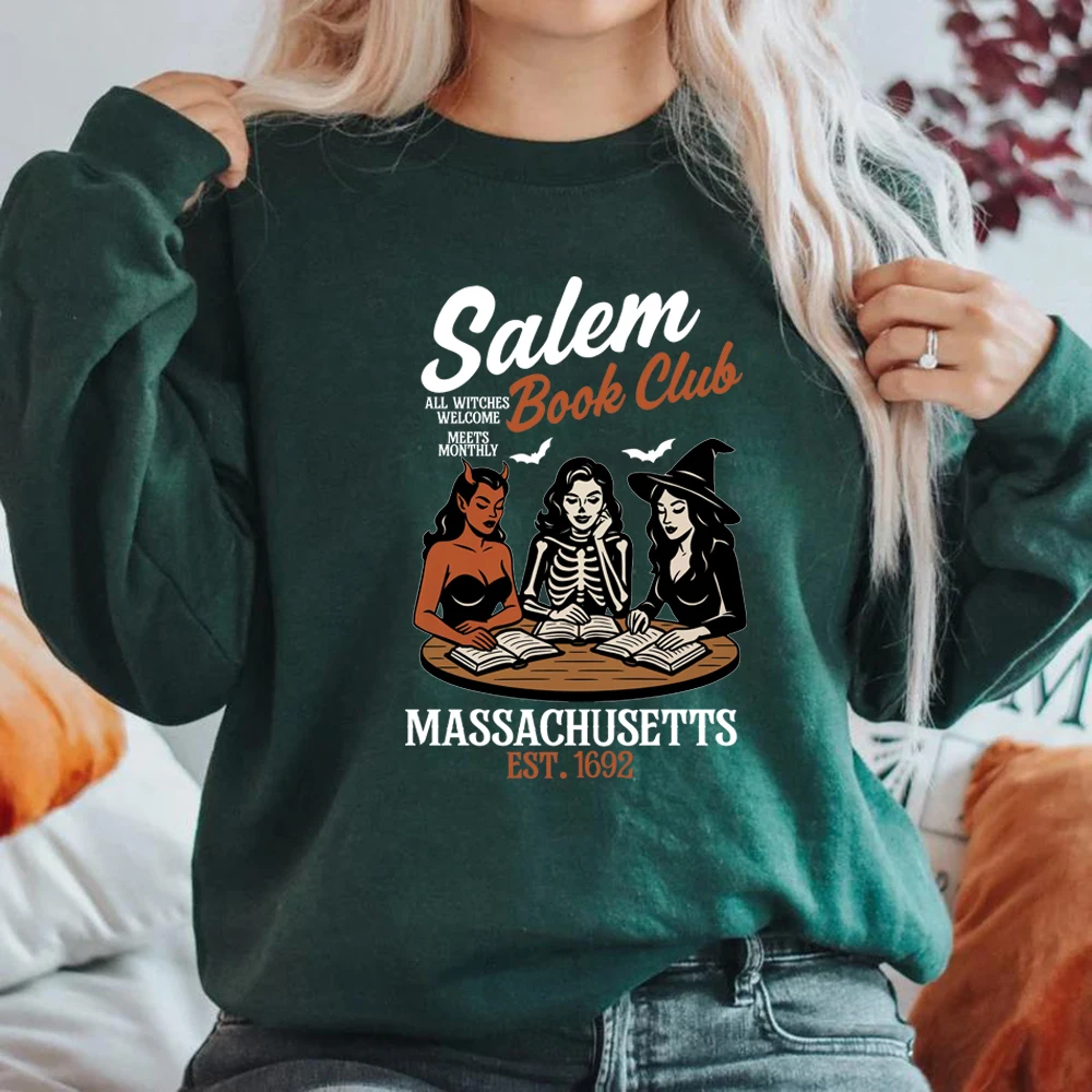Witchy Book Club Sweatshirt Spooky Girl Reading Hoodie Book Lover Halloween Gift Women Graphic Hoodies Witches Salem Sweatshirt