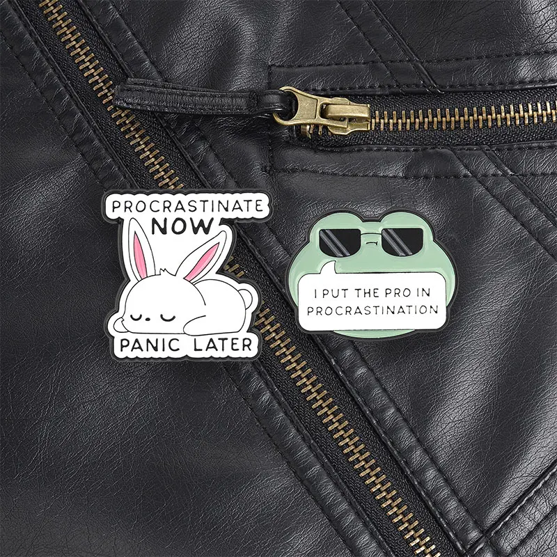 Pro Crastinator Frog Brooch Sarcastic Professional Quote for Tired Achievers and Anti Hustle Enthusiasts Casual Outfit Accessory