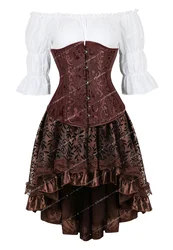 Bustiers Corset Dress Skirt Waist Trainer Corsets 3 Piece Pirate Set Classic Bridal Embroidery Bustier Outfits Burlesque Costume